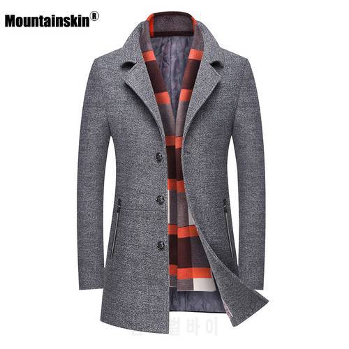 Mountainskin Winter Men&39s Long Wool Jacket 2021 New Mens Casual Scarf Thick Jacket Fashion Slim Fit Windproof Coat Male SA952