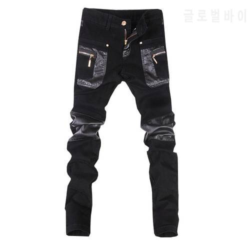 New Skinny Mens Leather Pants Motorcycle Jeans Trousers
