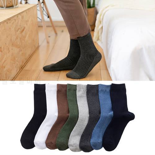 High Quality 5Pairs/lot Men&39s Socks Autumn Winter Vertical Stripes Wild Pure Color Cotton Male Long Socks