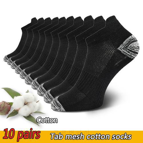 10 Pairs Mens Ankle Socks Athletic Cushioned Cotton Sports Socks Breathable Low Cut Tab With Arch Support Mesh Casual Short Sock