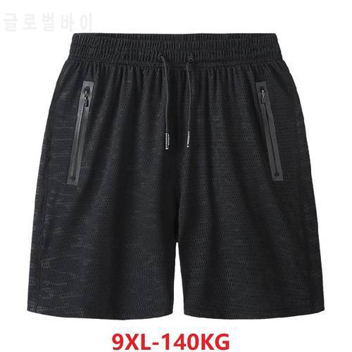 summer Men quick dry sports shorts hole Ice silk shorts Workout fitness breathable plus size 7XL 8XL 9XL oversize shorts zipper