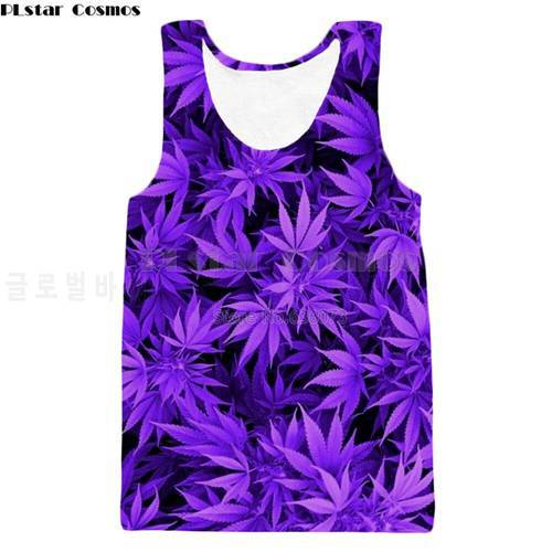 PLstar Cosmos Brand clothing 2018 summer New Fashion vest Harajuku style Tank tops Purple weed Print 3d Mens Womens vest