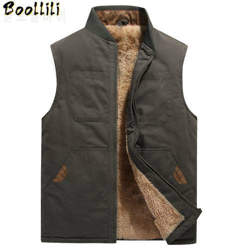 Men Cotton 2023 Multi Pockets Vest Fleece Thicken Work Waistcoat Fashion Casual Warm Sleeveless Jacket Winter Vest Plus Size 5XL