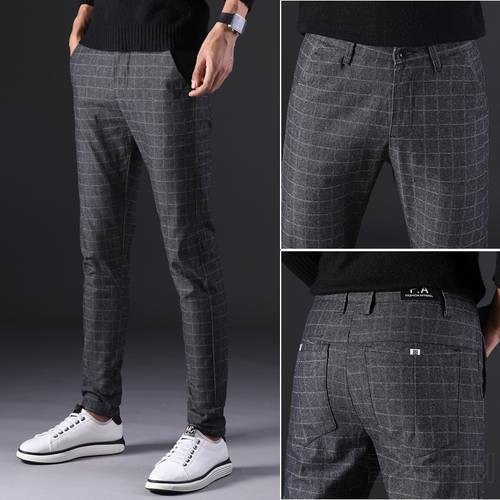 2019 New Men&39s Pants Straight Loose Casual Trousers Large Size Cotton Fashion Men&39s Business Suit Pants plaid Brown Grey cotton