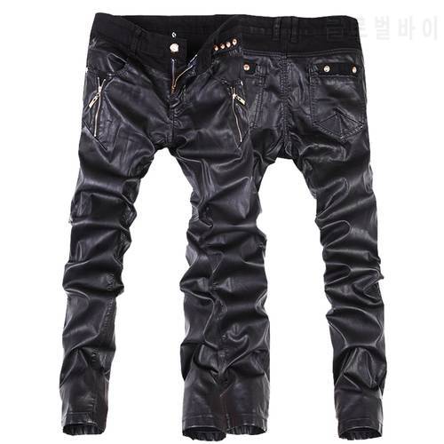 Hot Sale Fashion Men Leather Pants Slim Fit Skinny Jeans Motorcycle Trousers size 28-36 B104