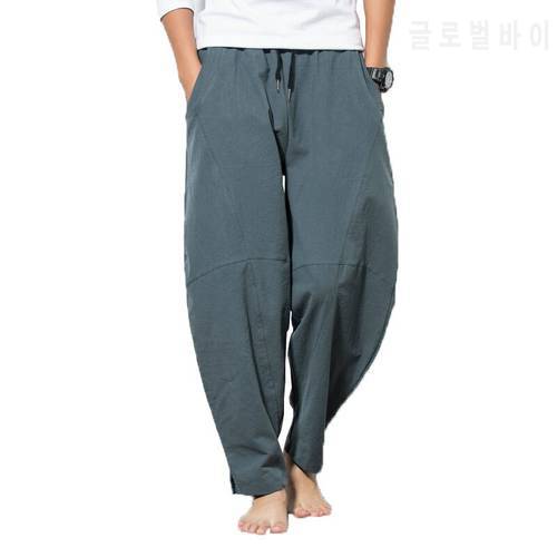 shipping 2023 new autumn men linen harem pants casual loose trousers drawstring joggers M-5XL AXP199