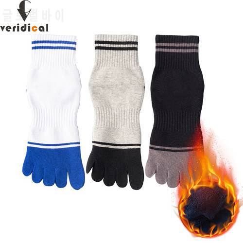 5 Pairs Five Fingers Terry Socks For Man Striped Thick Winter Thermal Warm Compression Athletic Sport Socks With Toes Hot Sell