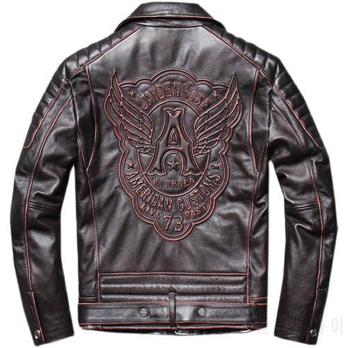 Genuine Cowhide Jacket Men&39s Motorcycle Leather Jacket 100% Cowhide Coat Motorcycle Jacket Skull Embroidery Men&39s Genuine Jacket