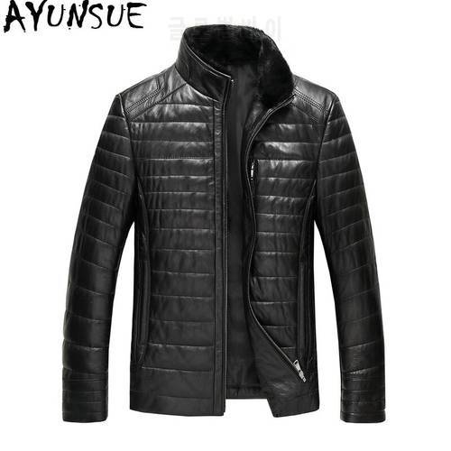 AYUNSUE 100% Genuine Leather Jacket Men Winter clothes Sheepskin Coat Men&39s Down Jacket Mink Fur Collar Jaqueta Couro KJ568