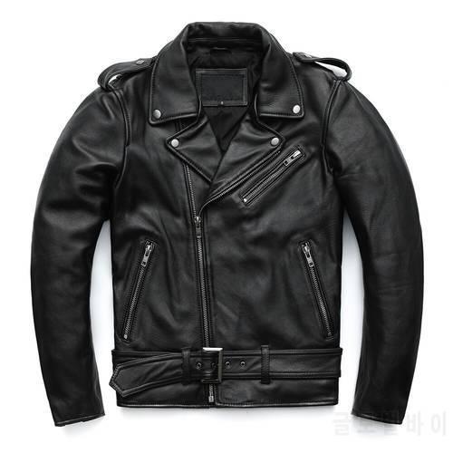 Classical Motorcycle Leather Jackets Men&39s Coat Jacket 100% Natural Calf Skin Thick Moto Jacket Solid Color Genuine Leather Coat