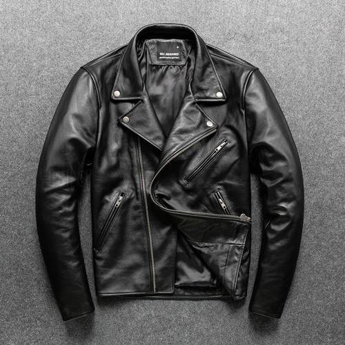 GU.SEEMIO Factory Men Leather Jackets Cowhide Motorcycle Genuine Leather Motor Biker Clothing Distressed Leather Coat 2028