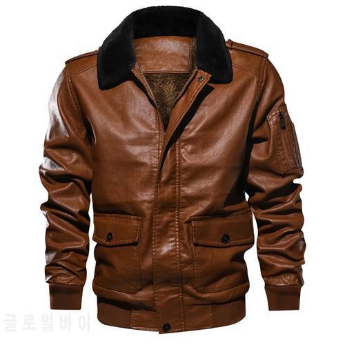 2020 Winter New Men&39s Leather Jacket Casual Plus Velvet Leather Coat Outwear Leather Coat Men Fleece Motorcycle Retro Jacket