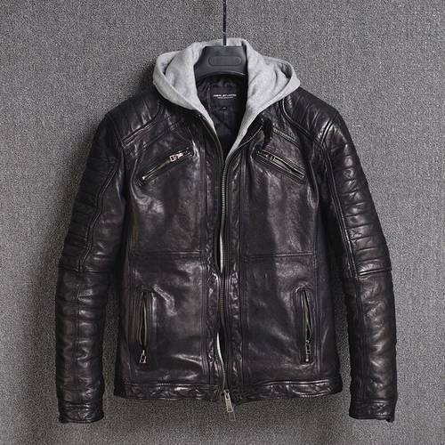 YRFree shipping.classic motor biker genuine leather jacket.quality tanning sheepskin coat.vintage Plus size jacket.fashion