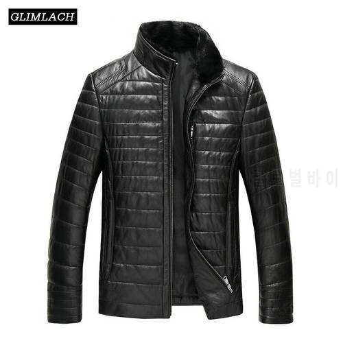 New Plus Size 5XL Mink Fur Collar Sheepskin Real Leather Down Coat Men Winter Thick Warm Genuine Leather Jacket Casual Overcoat