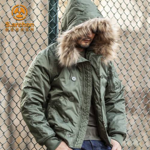 Mens Winter N2B puffer jacket men canada coat military fur hood warm trench camouflage tactical bomber army korean parka
