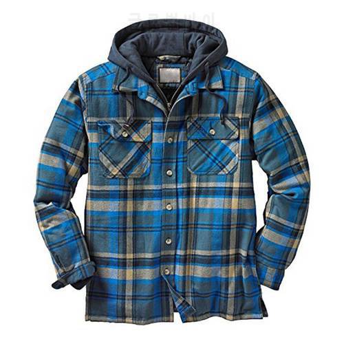 Newly Quilted Thick Plaid Long-Sleeved Loose Jacket Men&39s Hoodie Quilted Lined Flannel Hooded Full-Zip Shirt Jacket