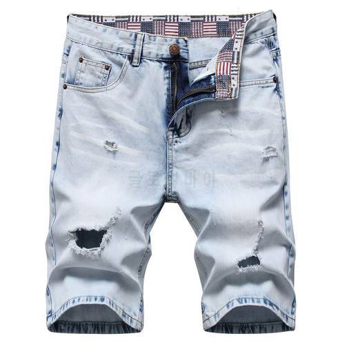 Men&39s Summer Light Blue Holes Ripped Denim Shorts Casual Distressed Jeans Bermuda Breeches