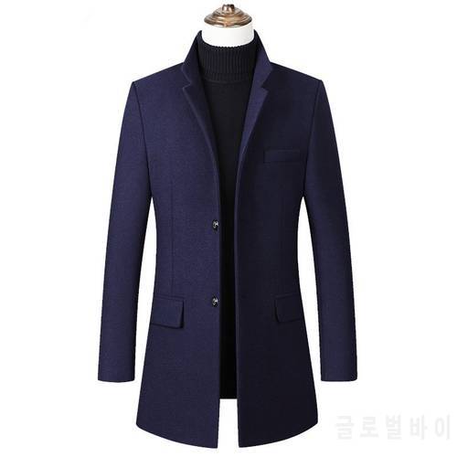 Mens Black Grey Navy Blue Wool Trench Coat Men 2020 Winter Long Coat Stand Collar Thick Woolen Overcoat Slim Fit Abrigo Hombre