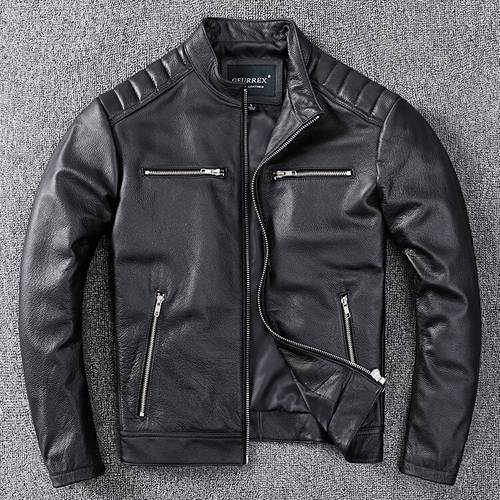 Free shipping.New arrival black leather coat.biker quality genuine leather Jacket,mens slim cowhide clothing.wholesales