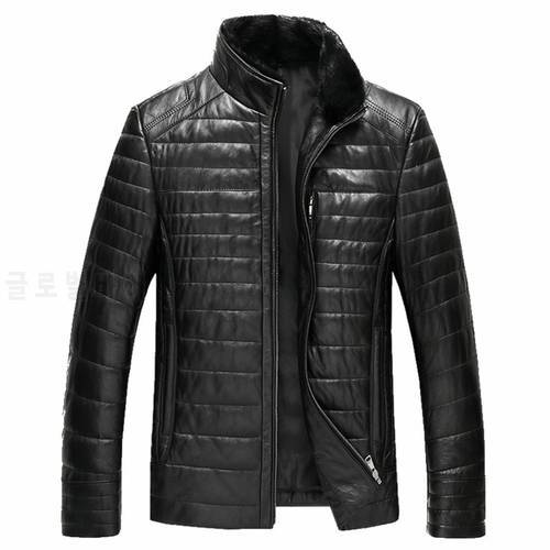 Men&39s Leather Jacket Winter Duck Down Sheepskin Coat Male Real Mink Fur Collar Plus Size 6XL Jacket GYG13104 LWL1071