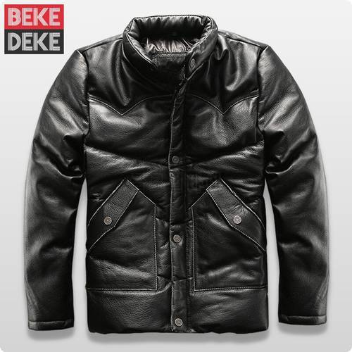 New Arrival Mens 100% Real Leather Jackets Casual Duck Down Coat Jaqueta Couro Masculina Motoqueiro Chaquetas De Cuero Hombre