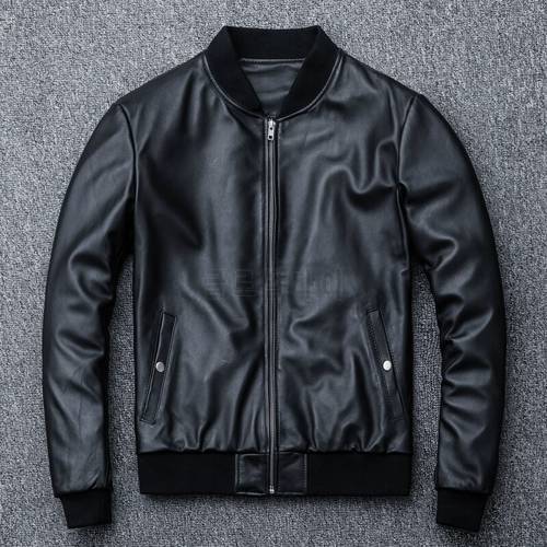 Aviation Bomber Men Sheepskin Real Coat Motorcycle 2020 Clothing Genuine Leather Slim Black Flight Aviator Jacket
