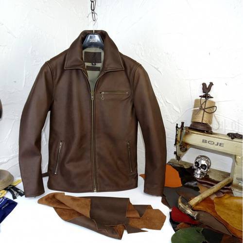 Rare good skinAmerican-made grind arenaceous cowhide American classic leather garment leather jacket male restoring ancient