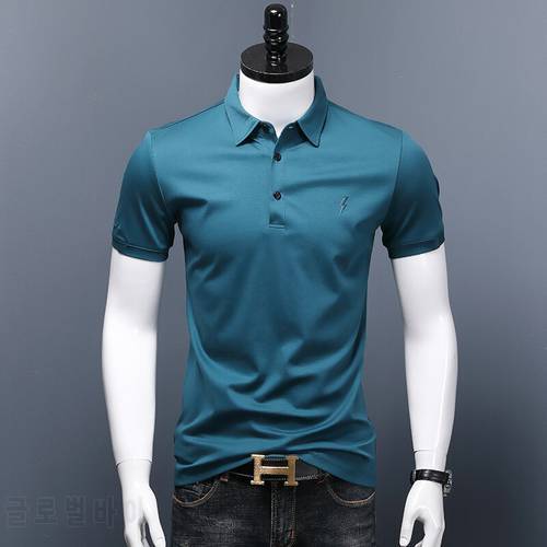 Summer New Men&39s Short Sleeve Polo Shirt High Quality Mens Business Casual Embroidery Cotton Lake Blue Polo Shirts