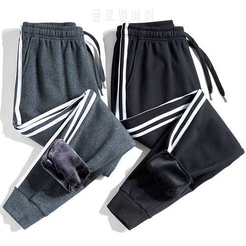 2020 Thick Fleece Jogger Mens Pants Cotton Trousers Male Winter Warm Velvet Sweatpants Tracksuit Side Striped Joggers S-5XL