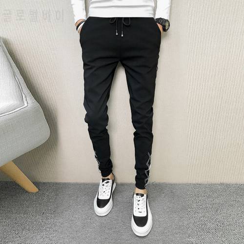 Spring New Korean Slim Fit Joggers Pants Men Clothes 2022 Simple All Match Streetwear Casual Trousers Hip Hop Black 34-28 Sale
