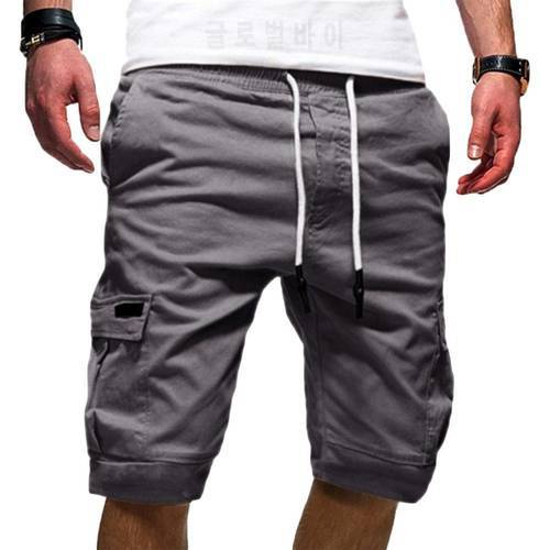 Summer Fashion Casual Men Solid Color Cargo Shorts Multi-Pockets Drawstring Fifth Pants Short Sports Work Trousers for Men Male