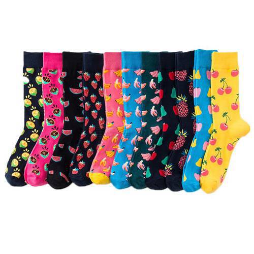 1 Pair Cotton Socks Men Women Street Skateboard Happy Socks Fruit Print Harajuku Gift Apple Pear Banana Lemon Cherry Funny Socks