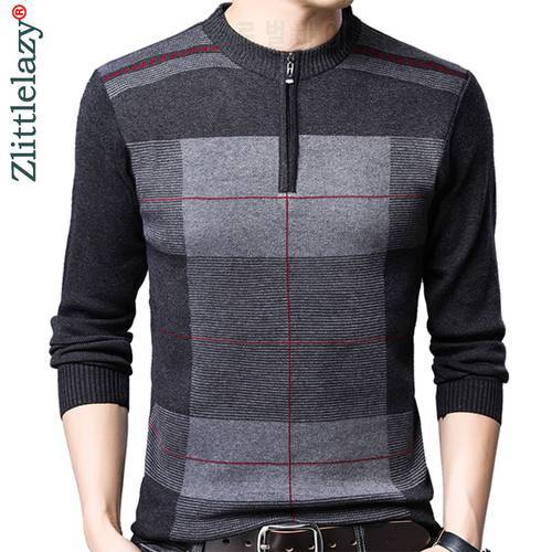 2022 Zipper Thick Warm Winter Striped Knitted Pull Sweater Men Wear Jersey Mens Pullover Knit Mens Sweaters Male Fashions 93003