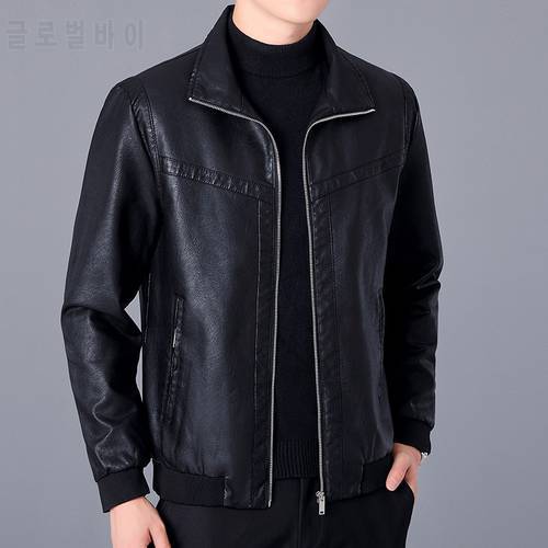 Black Autumn Men Jacket Leather Coat Concise Young Man Bomber Jackets Spring Zipper Leather Jacket for Men Plus Size M-5XL MY266