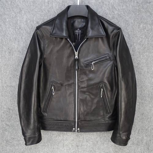 Free shipping,MULHOLLAND leather coat,slim Classic motor biker leather Jacket,quality mens black 1.2mm horsehide clothing.