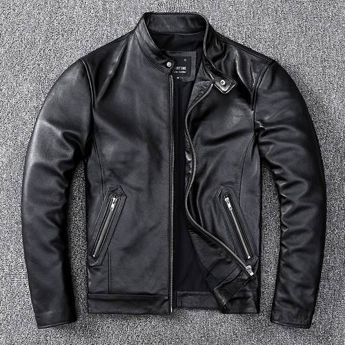 Factory 2021 Autumn Men Cowskin Jacket Genuine Leather Coat Motor Biker Clothing Cowhide Motorcycle Stand Collar