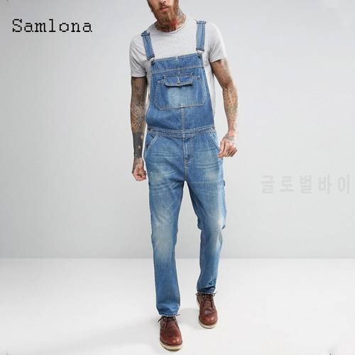 Samlona Men&39s Jeans Casual Denim Overalls Pantalons Fashion 2020 European and American style Strappy Trousers Mens Garmenting