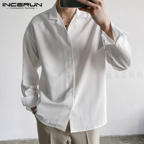 2022 Fashion Men Shirt Long Sleeve Turn Down Collar Streetwear Chic Casual Camisas Button Solid Color Mens Brand Shirts INCERUN