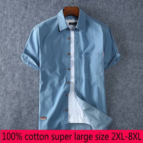 New Arrival Fashion 100% Cotton Denim Short Sleeve Men Summer Casual Thin Single Breasted Casual Shirts Plus Size XL-6XL 7XL 8XL