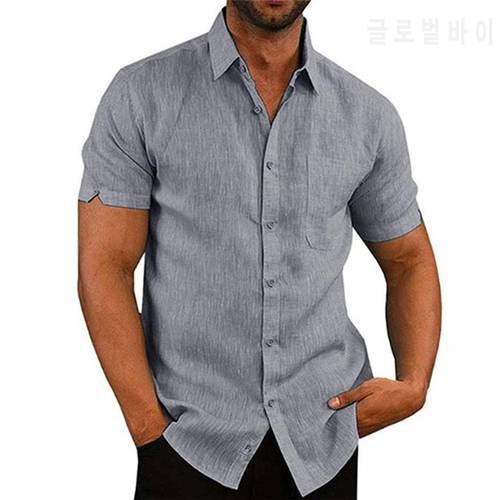 Brand Men&39s Summer Business Shirt Short Sleeves Turn-down Collar Button Linen Shirt Men Shirts 2023 New For Male
