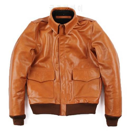 Free shipping,Brand orange men 100% genuine leather Jackets,casual slim classic A2 Oil wax cow leather jacket,quality.sales