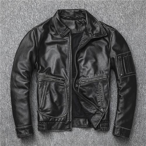 GU.SEEMIO Vintage Men Leather Jackets Cowhide Motorcycle Genuine Leather Motor Biker Clothing Distressed Factory