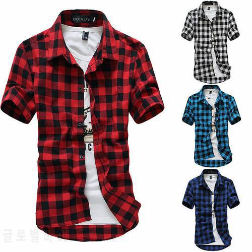 New Men&39s Shirts Short Sleeve Plaid Button-Down Summer Casual Tops Tee Mens Rugby Classic Shirts Clothing Hot M-3XL