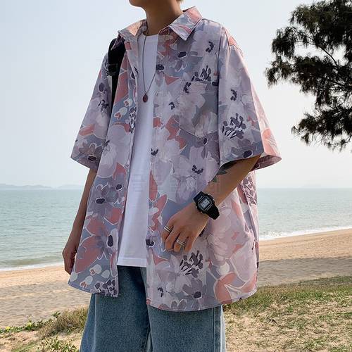 brand shirt men&39s couple&39s Hawaiian Flower short sleeve coat fashion Korean summer quarter sleeve harajuku shirts for men 2021
