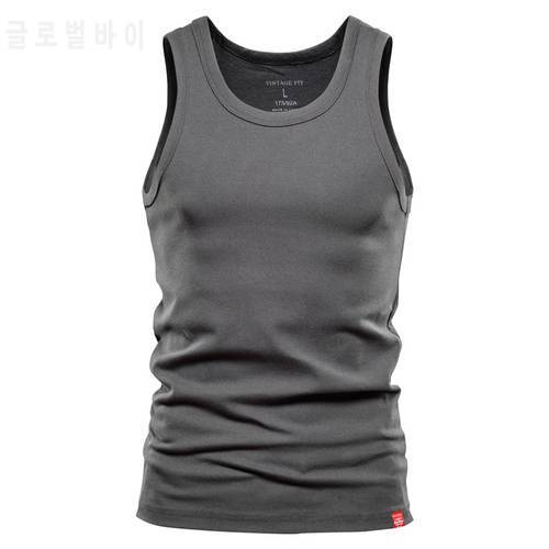 AIOPESON Casual Slim Fit Men&39s Tank Tops Solid Color Quality 100% Cotton Gym Clothing Men Sporting Bodybuilding Men Clothing