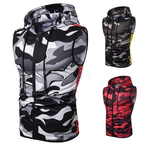 Mens Fashion Men&39s Sleeveless Camouflage Zipper Hooded Vest Tank Tops
