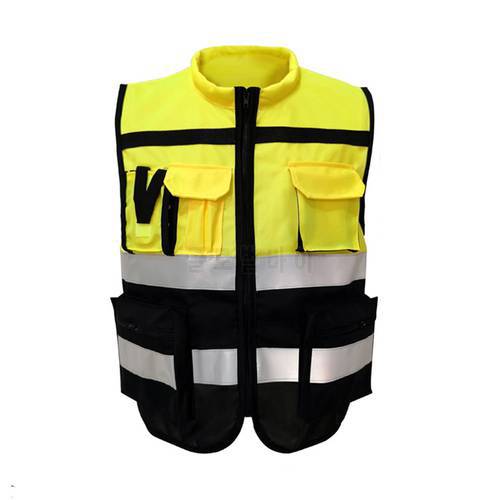 Reflective Vests Men High Visibility Safety Printed Pockets Jacket Night Security Waistcoat Outdoor Night Riding Workwear XXXL