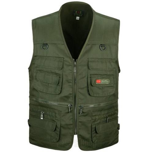 Vest Men Army Green waistcoat Multi-pocket travel or work wear sleeveless jacket plus size