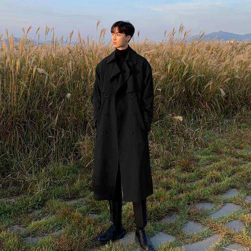 2022 Brand New Autumn Trench Korean Men&39s Fashion Overcoat for Male Long Windbreaker Streetwear Men Coat Outer Wear Clothing