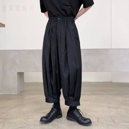 Men&39s Pleated Elastic Waist Lace Up Japan Harajuku Streetwear Loose Casual Black Kimono Skirts Pants Menswear Trousers Male